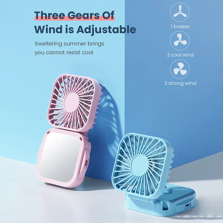 Ventilateur de cou pliable Coolique MirrorFan | Rechargeable USB | Avec miroir de maquillage | 3 vitesses | Silencieux et portable