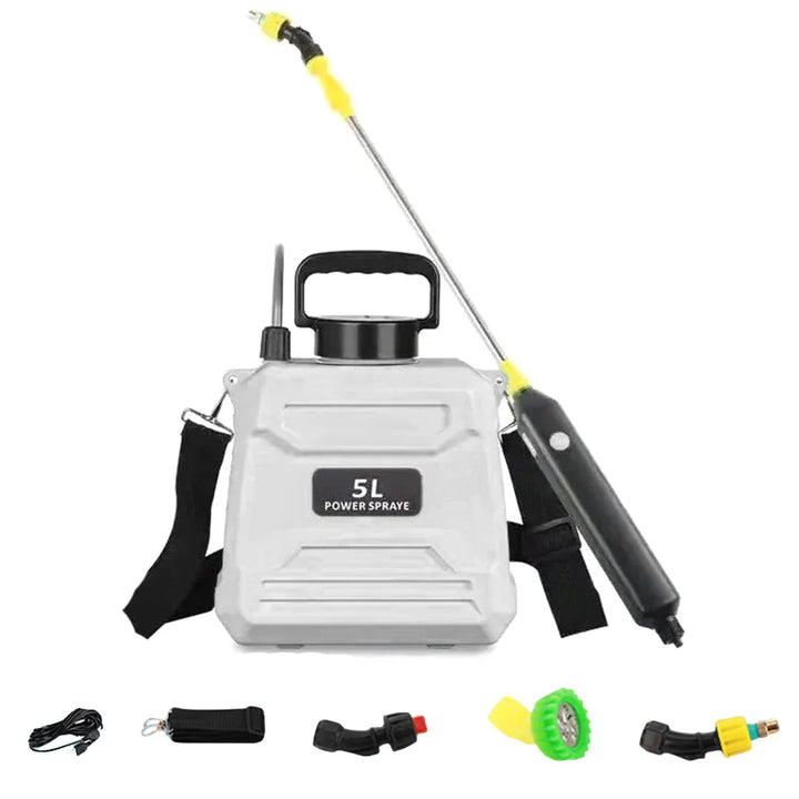 SPRAYMATE Pro Pulvérisateur à batterie | Bouteille pulvérisatrice de 5 L à épaule | Chargement USB & Buse réglable | Pour jardin, nettoyage & désherbage