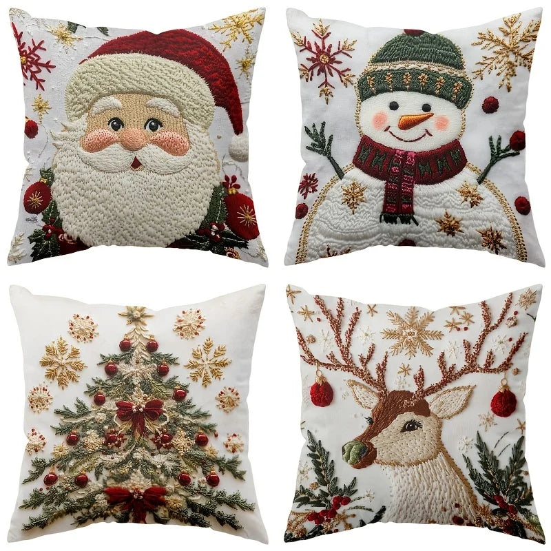 Housses de coussin de Noël NordGlanz | Santa, Bonhomme de neige, Renne & Sapin | Polyester de haute qualité | Lavable en machine
