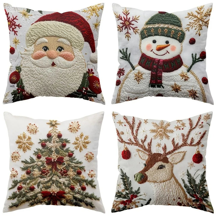 Housses de coussin de Noël NordGlanz | Santa, Bonhomme de neige, Renne & Sapin | Polyester de haute qualité | Lavable en machine