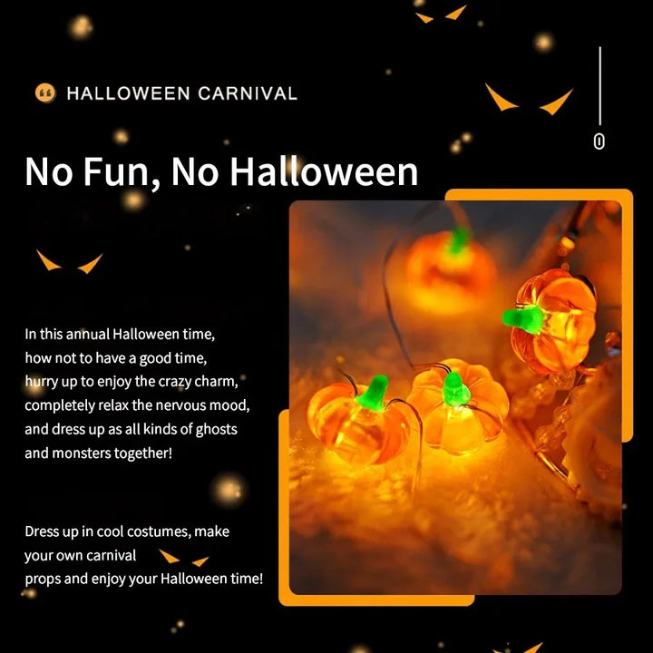 Guirlande LED PumpkiLights | Décoration de citrouille d'Halloween | 10/20/30 LEDs | 1–3 m | Fonctionne sur piles