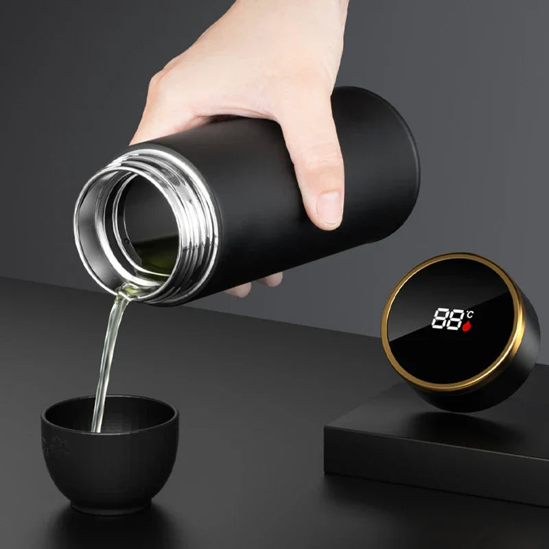 ThermoBrew | Bouteille isotherme avec affichage de température LED & infuseur à thé | 450 ml | Acier inoxydable 304 | Noir