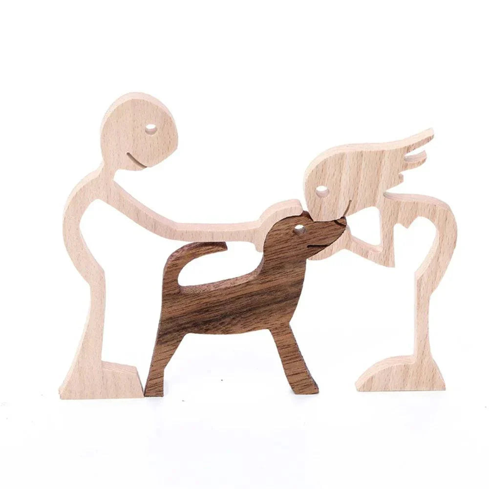 WoodyPaws | Figurine en bois Famille de chiens | Sculptée à la main | Décoration chaleureuse & idée cadeau