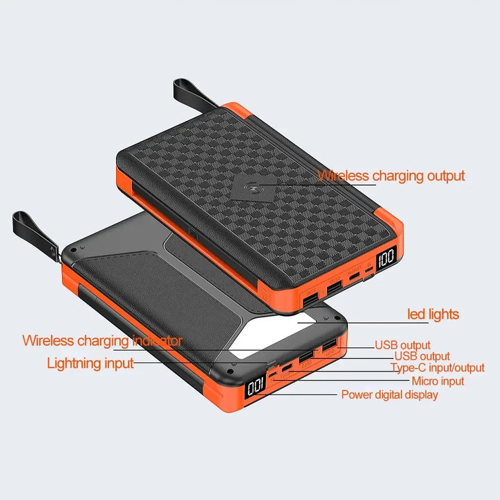 Batterie Solaire VoltMate Flip 15W | 10.000/20.000mAh | Chargement sans fil Qi | Panneau solaire pliable | Étanche et résistant aux chocs