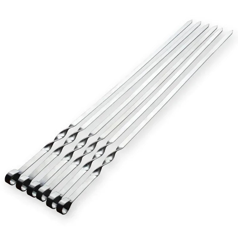GrillSpear Brochettes de Grill 55 cm | Set de 6 | Acier inoxydable avec poignée en bois de hêtre | Extra Long & Résistant à la chaleur