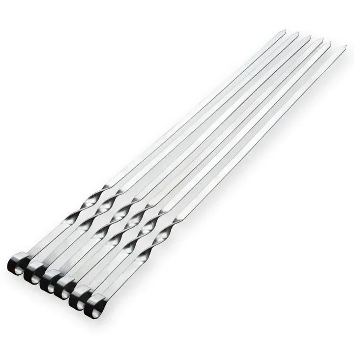 GrillSpear Brochettes de Grill 55 cm | Set de 6 | Acier inoxydable avec poignée en bois de hêtre | Extra Long & Résistant à la chaleur