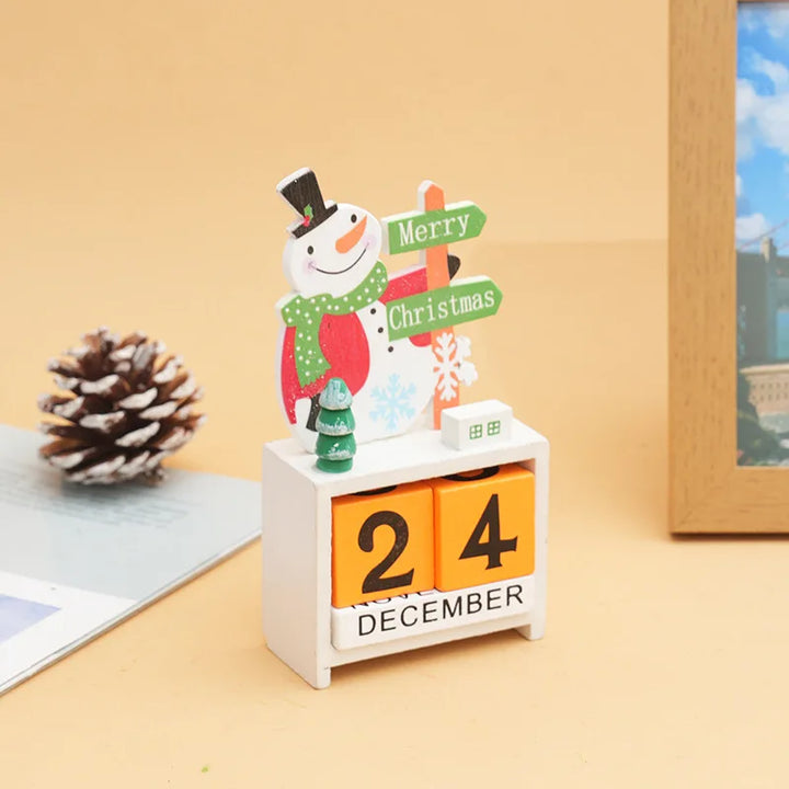 Calendrier de compte à rebours de Noël en bois | Père Noël, renne & bonhomme de neige | Décoration de table artisanale | Édition hivernale limitée