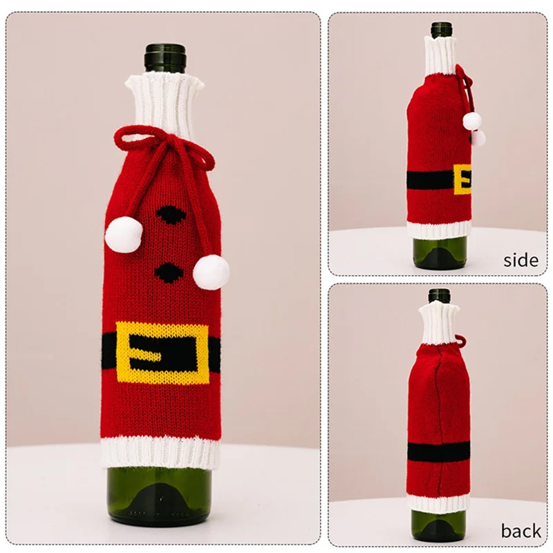 Festivelle Ensemble de 3 Housses de Bouteilles de Noël | Décoration de Bouteilles de Vin Tricotées | Avec Cordon de Serrage | Pour Bouteilles de Vin et de Champagne de 750ml | Polyester