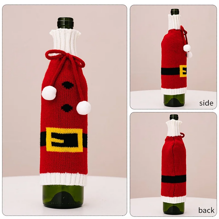 Festivelle Ensemble de 3 Housses de Bouteilles de Noël | Décoration de Bouteilles de Vin Tricotées | Avec Cordon de Serrage | Pour Bouteilles de Vin et de Champagne de 750ml | Polyester