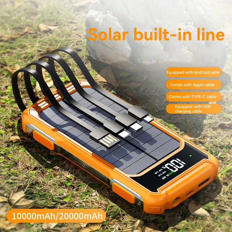 Powerbank Solaire Voltora 200K | 200.000mAh | Câble 4-en-1 | Charge Rapide & LED d'Urgence | Pour iPhone & Samsung