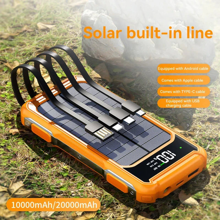 Powerbank Solaire Voltora 200K | 200.000mAh | Câble 4-en-1 | Charge Rapide & LED d'Urgence | Pour iPhone & Samsung