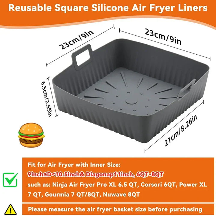 AirChef Liner | Tapis en silicone pour friteuse à air avec poignées | Réutilisable & Antiadhésif | Résistant à la chaleur jusqu'à 230 °C