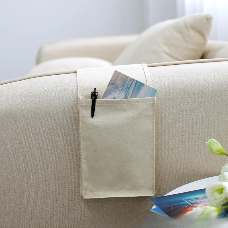 Organisateur de lit Restivo en toile de coton | Rangement suspendu avec poches | Pour télécommande, livres et accessoires – environ 30×20×10 cm