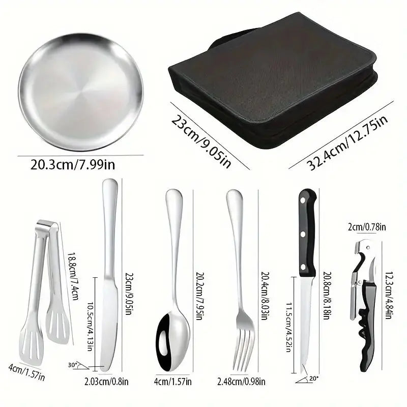 Set de couverts de camping Silviora Gear | 10/20 pièces | Acier inoxydable | Pour extérieur, pique-nique et voyages