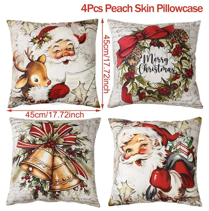 Ensemble de Housses de Coussin de Noël (4 pièces) | Décoration Festive pour la Maison | Coton Doux | 45x45 cm