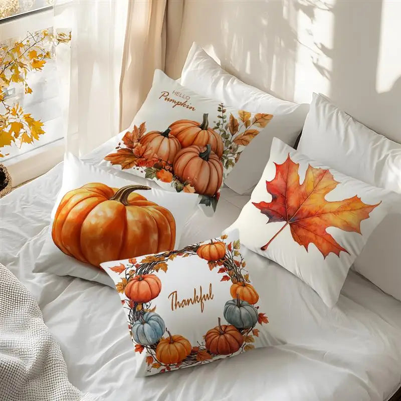 Housse de coussin CosyGratitude | Motif de gratitude automnal | Velours Peach Skin | 45×45 cm