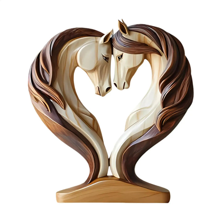 Sculpture de Cheval Equora | Sculpture en Bois de Cheval | Design 2D en Pose d'Étreinte | Décoration pour Salon, Bureau & Chambre d'Enfant