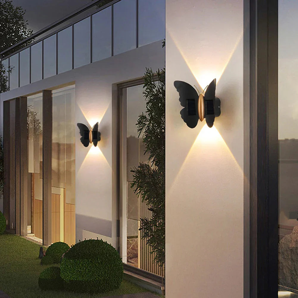 Lumora FlyGlow Lampe Murale Solaire Papillon | Avec Détecteur de Mouvement & Auto On/Off | IP65 Étanche | Pour Jardin & Entrée