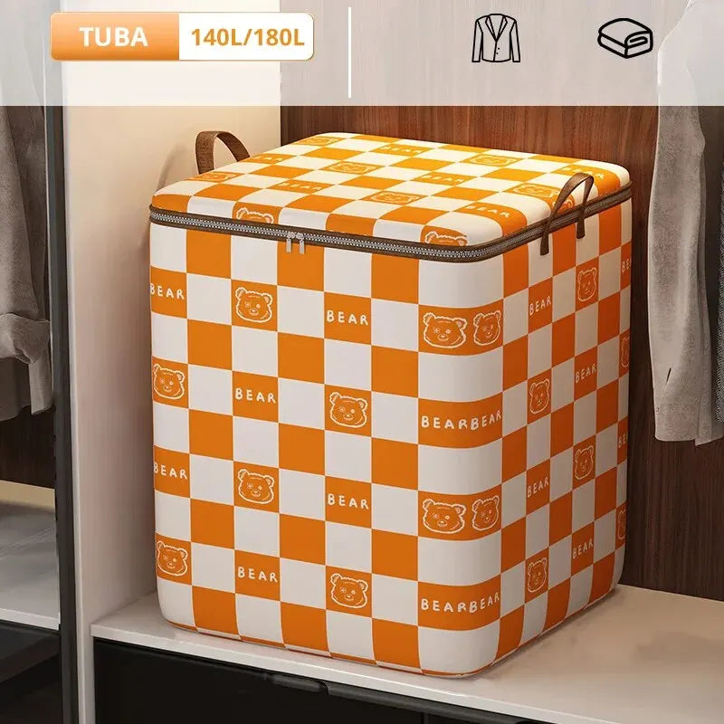 Sac de rangement Bearilo avec motif d'ours | Grande capacité pour couvertures, vêtements & déménagement | Pliable & portable | Orange/Marron