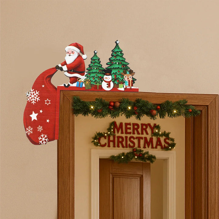 Décoration en Bois de Noël FrostiHome | Père Noël & Bonhomme de Neige | Plaque de Porte & Décoration d'Angle en Bois | Noël & Nouvel An 2026