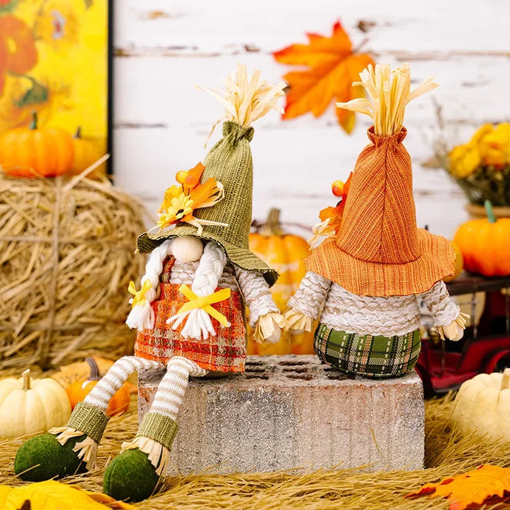 Gnome d'Halloween avec Citrouille | Avec Citrouille, Tournesol & Feuille d'Érable | Figurine décorative pour Action de Grâce & Automne
