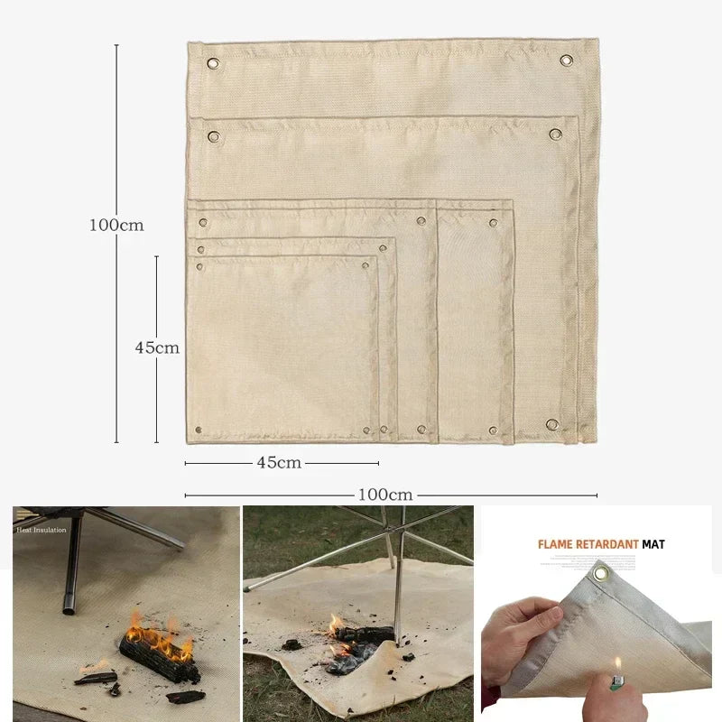 CampVita Tapis de Protection Contre le Feu pour Camping | Résistant à la Chaleur & Ignifuge | Idéal pour Barbecue & Feu de Camp | Fibre de Verre Beige