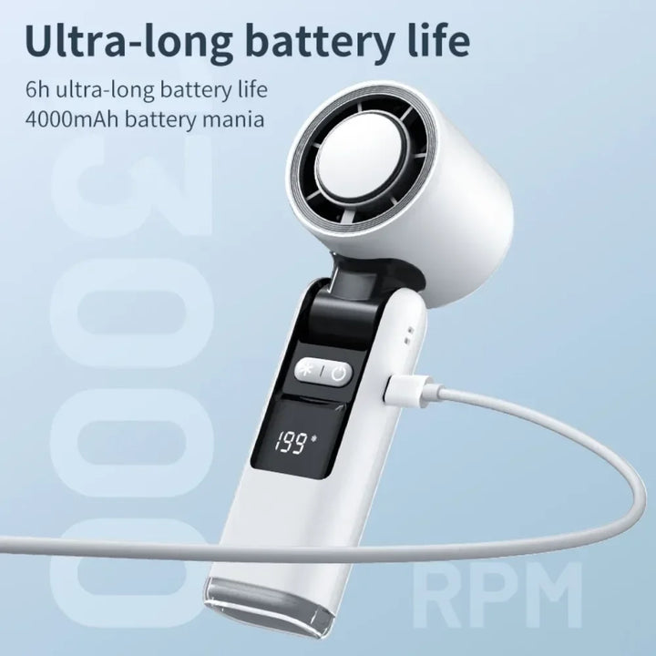 Mini-Ventilateur FrostaBreeze 199 | Portable & Ventilateur de Cou | 199 Niveaux de Vent, Affichage LED & Mode Air Froid | Batterie 4000 mAh