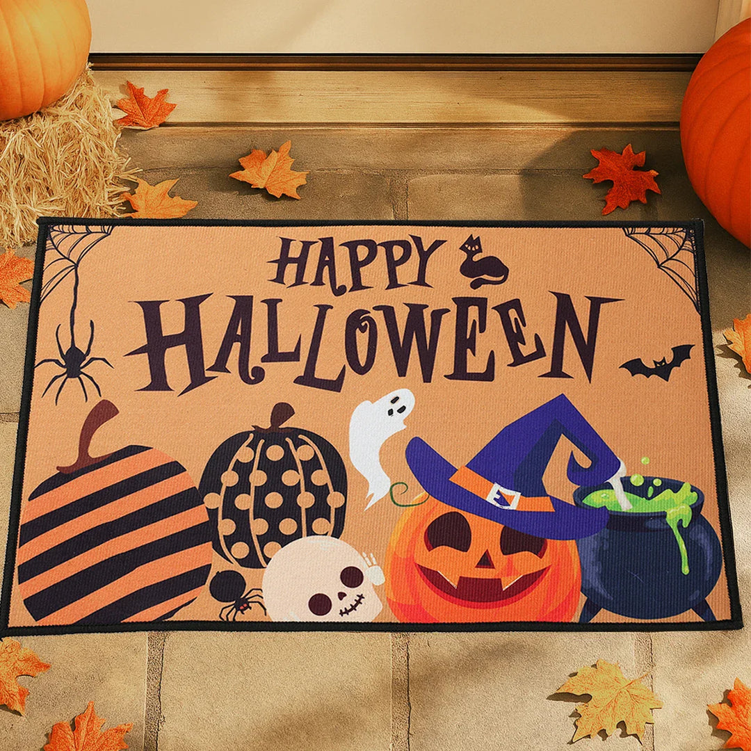 Tapis d'entrée Halloween SpookyHome | Velours Cristal | Citrouilles & Fantômes | Antidérapant & Doux
