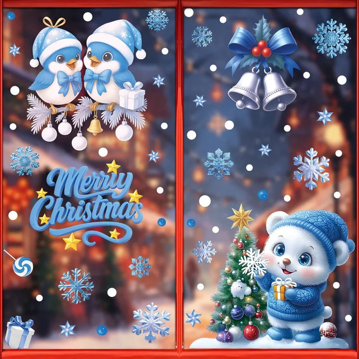Frostella | Autocollants de fenêtre de Noël | Bonhomme de neige, Père Noël & Flocons de neige | Réutilisables & sans résidu | Pour verre & miroir