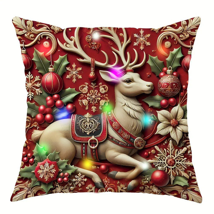 Housse de coussin LED Noël LumiNoël | Design 3D Père Noël | Avec fonction éclairante | 45x45 cm Polyester