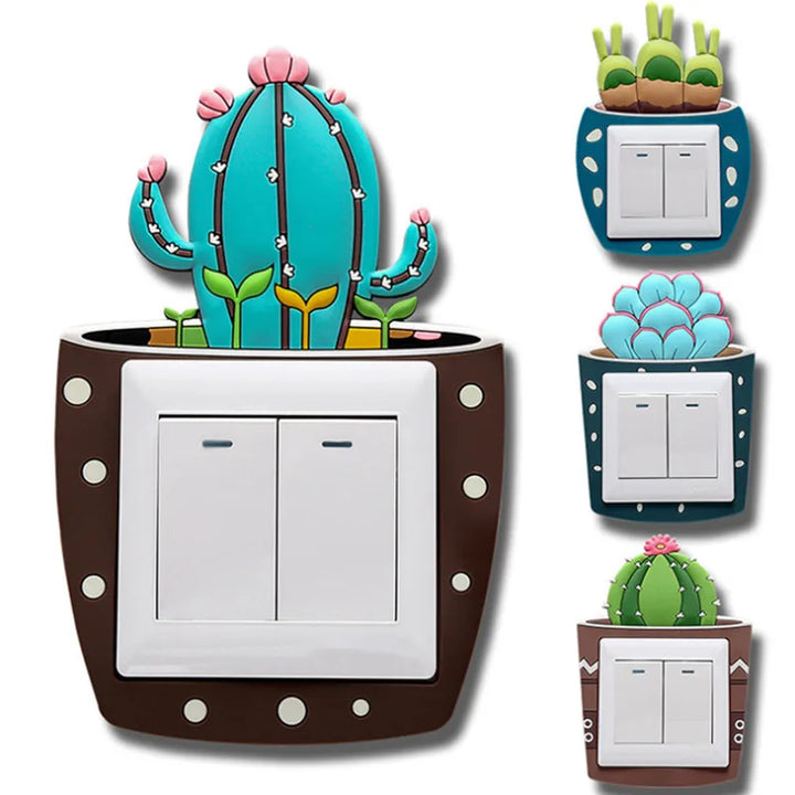 Lumosil Autocollant 3D Lumineux Interrupteur Cactus | Protection Murale en Silicone pour Interrupteurs & Prises | 8,6 × 8,6 cm