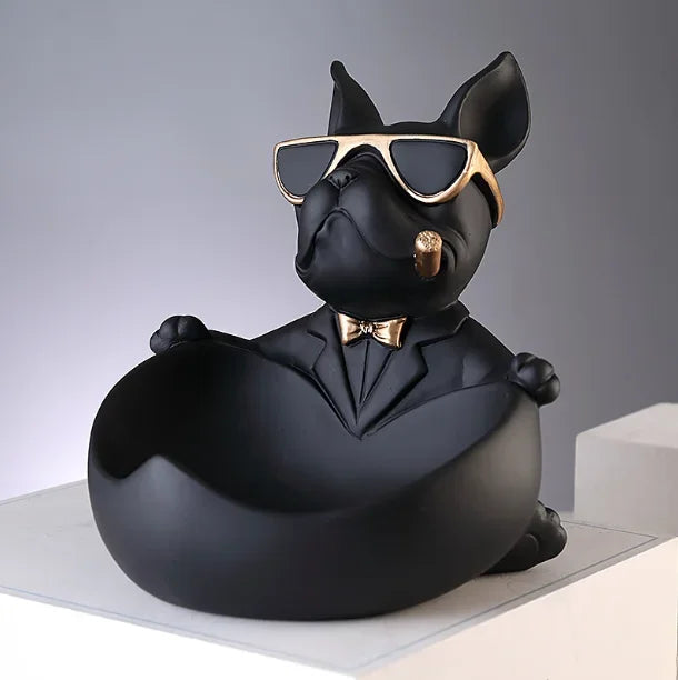 Boîte de rangement Deko DoggyKeeper | Figurine en résine chien | Bol noir pour clés, téléphone & bonbons