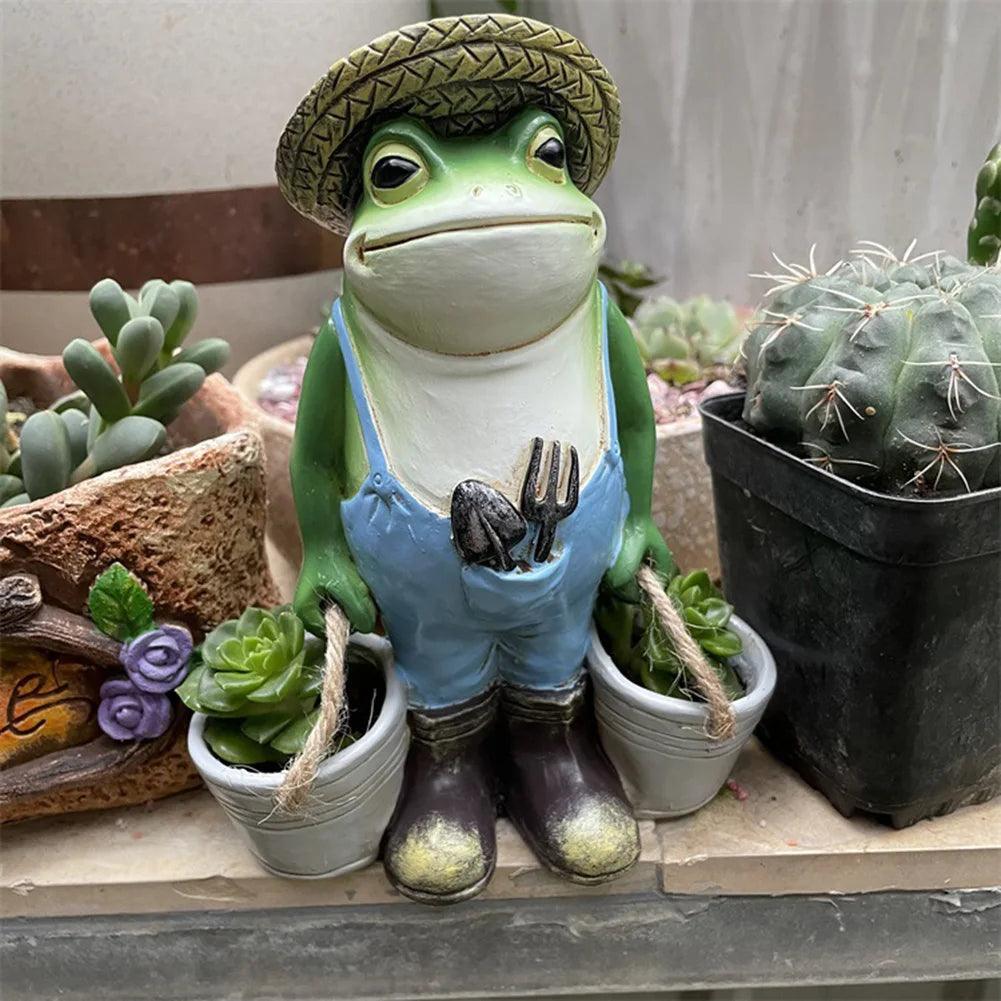 Figurine de grenouille de jardin | Pot de fleurs amusant | Résine résistante aux intempéries | Décoration pour jardin et terrasse