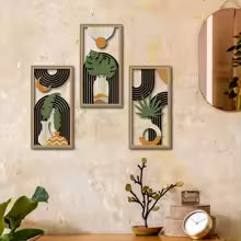 Set d'art mural LioraBoho | Set de 3 décorations murales en bois 40×20 cm | Design rustique de feuilles | Style Boho pour salon et chambre