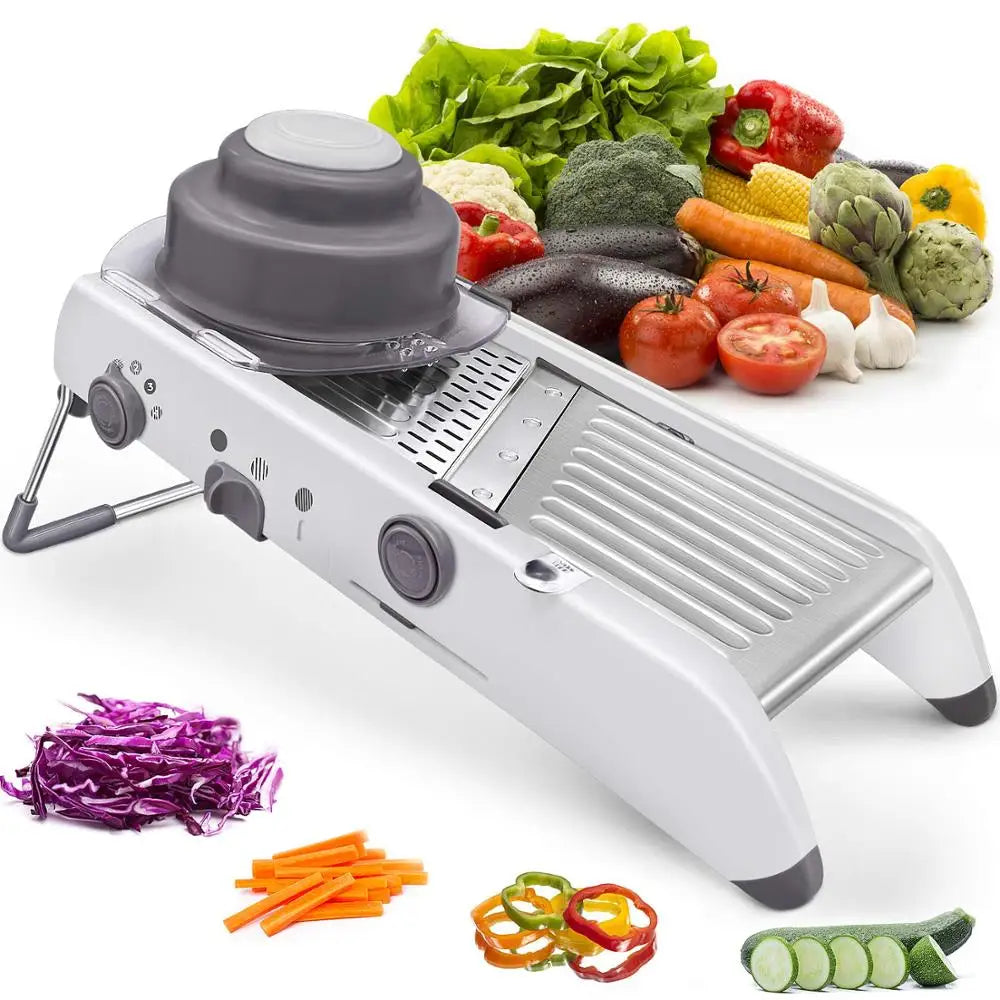 SchnittMeister 18-en-1 Mandoline Râpe à Légumes | Réglable & Lames en Acier Inoxydable | Pour Tranches, Frites & Julienne | Sûr & Polyvalent