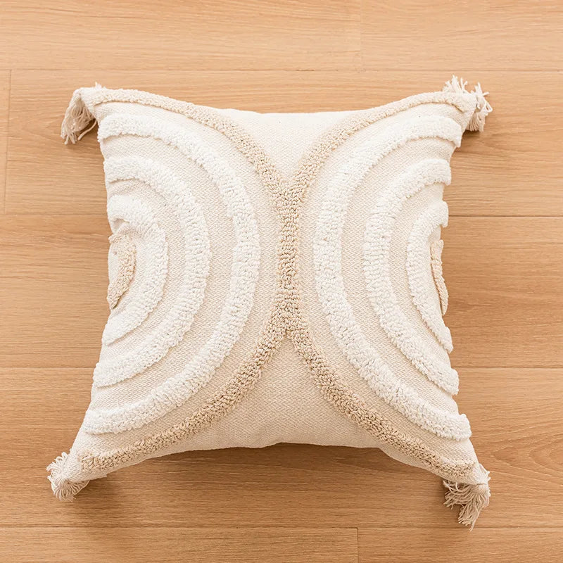 Housse de coussin BohoLoom | 45x45 cm | Mélange de coton avec franges | Fermeture éclair cachée