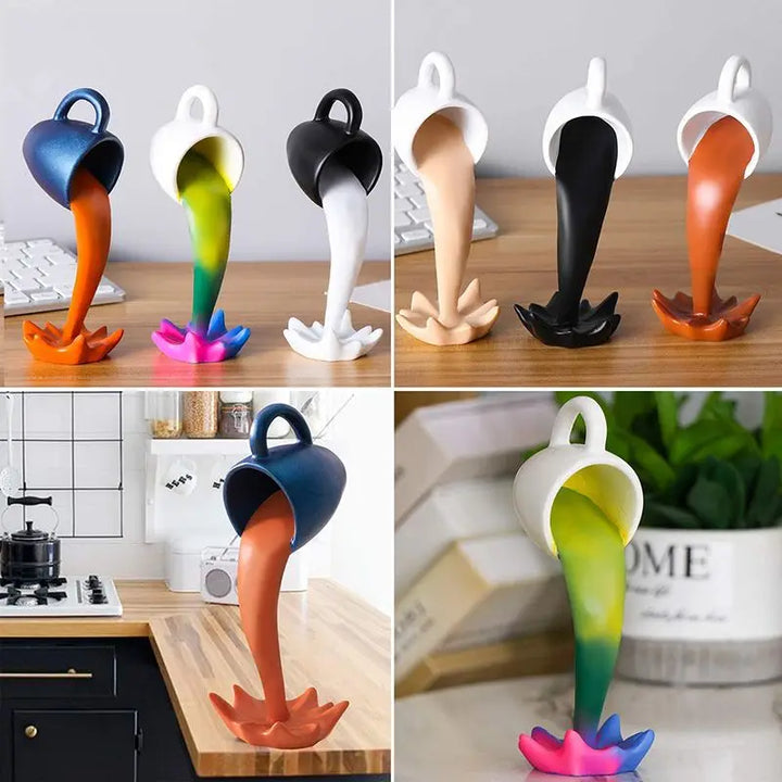 Sculpture de tasses à café flottantes | Effet de versement magique | Décoration créative pour la table et la cuisine