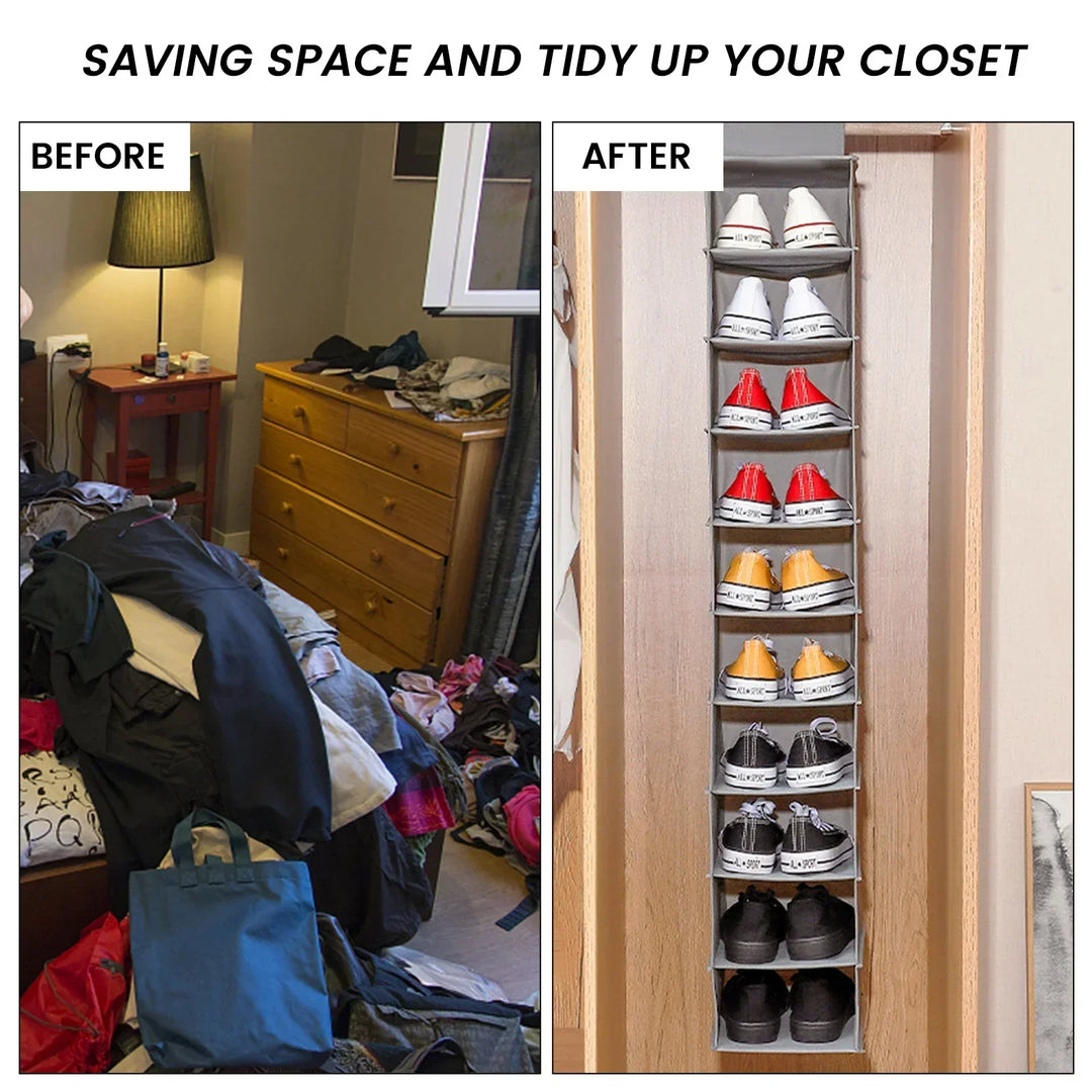 OrdoLino Organisateur de rangement suspendu 10 couches | Pliable et gain de place | Pour chaussures, vêtements et accessoires dans le placard