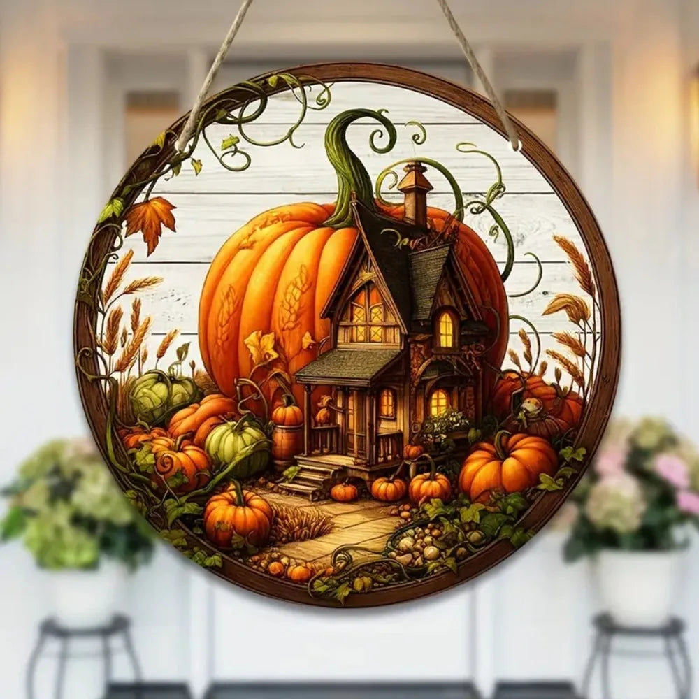 Panneau en bois AutumnHarvest | Couronne de bienvenue ronde | Décoration d'automne faite à la main | Ø 20 cm