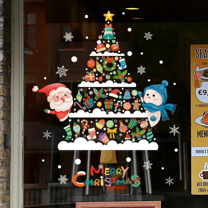 LumiFrost | Autocollants de fenêtre de Noël 2025 | Père Noël & Sapin de Noël | Autocollants de fenêtre amovibles pour vitres & murs | Décoration festive pour Noël & Nouvel An