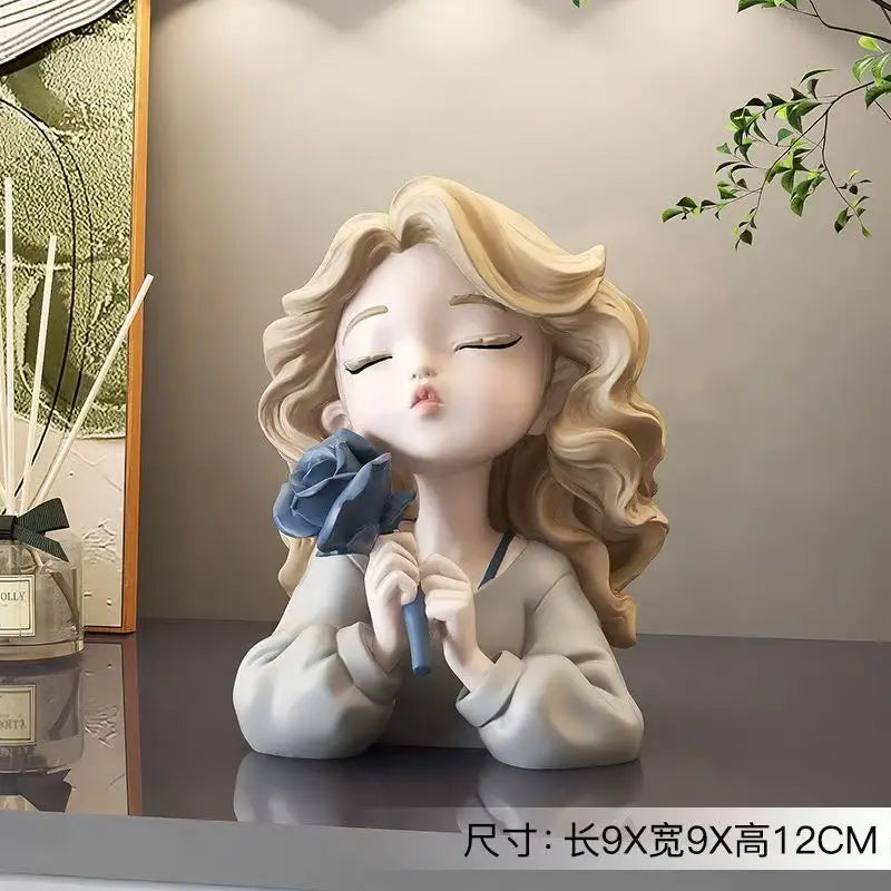 Florina Grace | Figurine décorative fille avec fleur | Statue en résine | Accessoire de maison élégant & idée cadeau