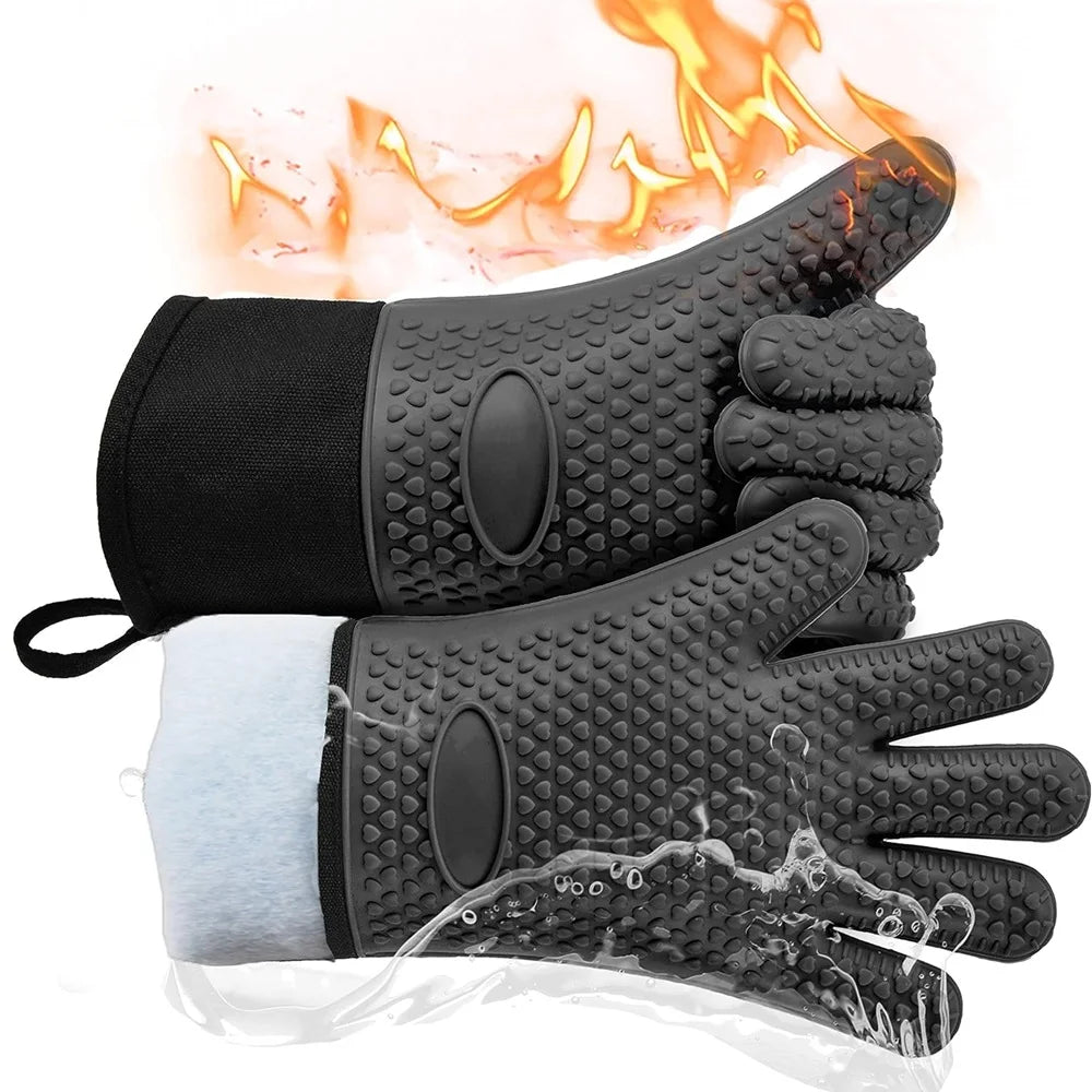 Gants de Grill en Silicone Griptermo | Résistant à la chaleur jusqu'à 260 °C | Antidérapants & Imperméables | Avec doublure en coton