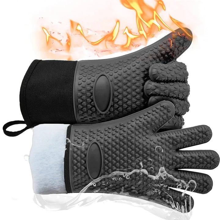Gants de Grill en Silicone Griptermo | Résistant à la chaleur jusqu'à 260 °C | Antidérapants & Imperméables | Avec doublure en coton