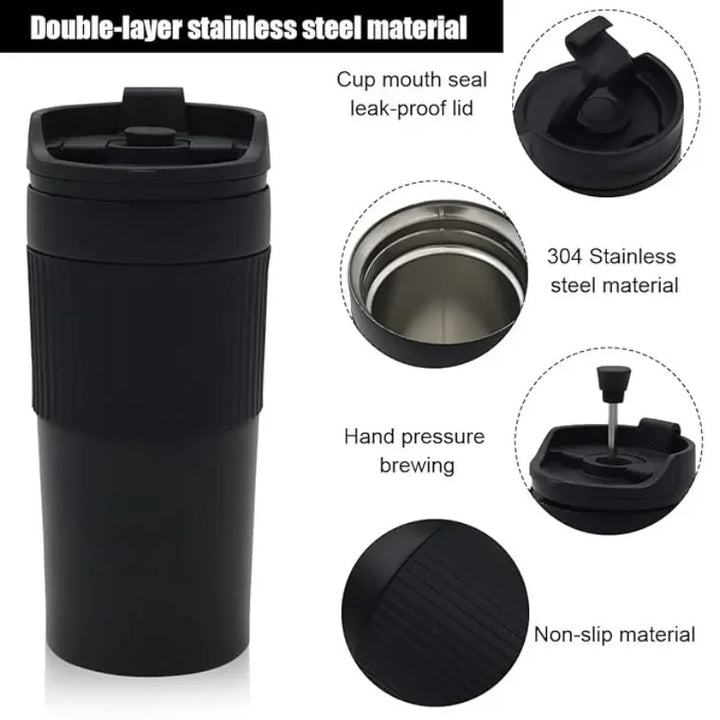 BrewMate Go | Presse Française Isolée To-Go | 420 ml | Acier Inoxydable | Double Paroi & Anti-Fuite