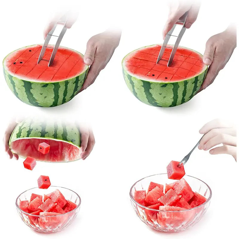 Coupeur de Pastèque Melano CubeCutter | Coupeur de dés en acier inoxydable pour pastèque et fruits | Sûr, ergonomique et rapide
