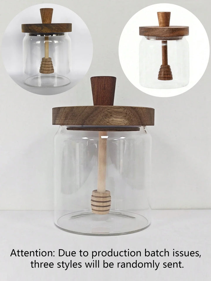 MeliVita Pot de miel avec couvercle en bois & cuillère | Contenant hermétique en verre | Récipient transparent pour miel pour cuisine & table de petit-déjeuner