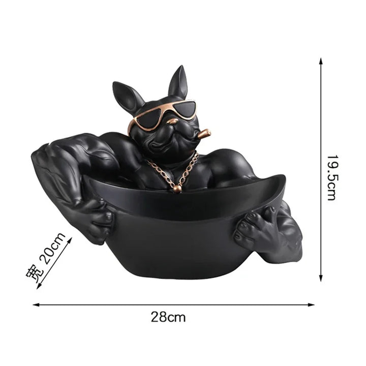 Boîte de rangement Deko DoggyKeeper | Figurine en résine chien | Bol noir pour clés, téléphone & bonbons