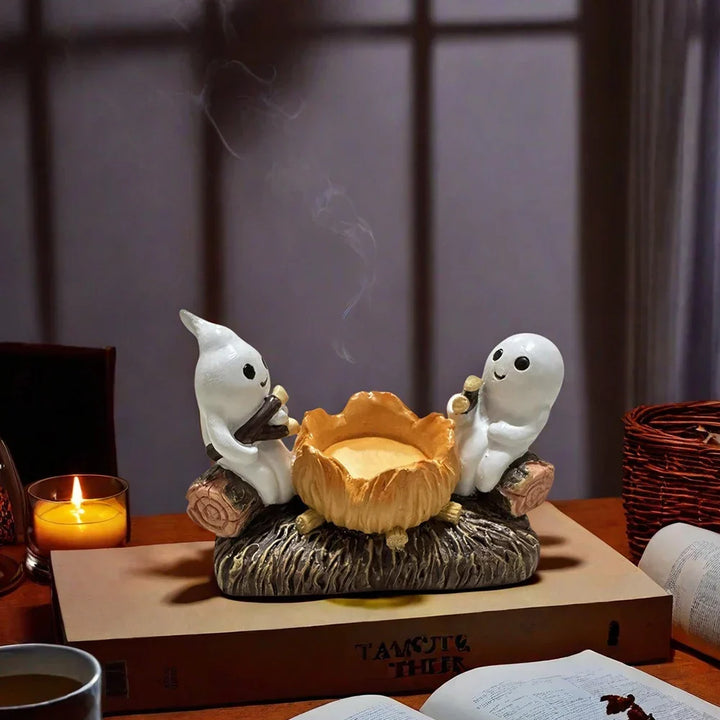 SpiritFlame | Support de feu de camp fantôme Halloween | Effet scintillant & support en métal | Décoration sans bougies
