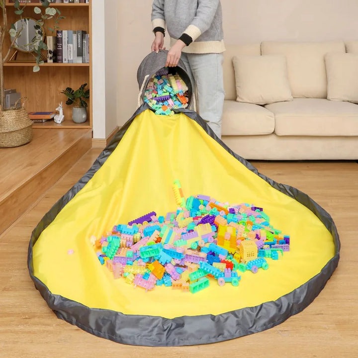 PlayZip Sac de rangement pour jouets | Avec fermeture éclair et poignée | 32×32×28 cm | Inclus : tapis de jeu de 150 cm | Organisateur de chambre d'enfant