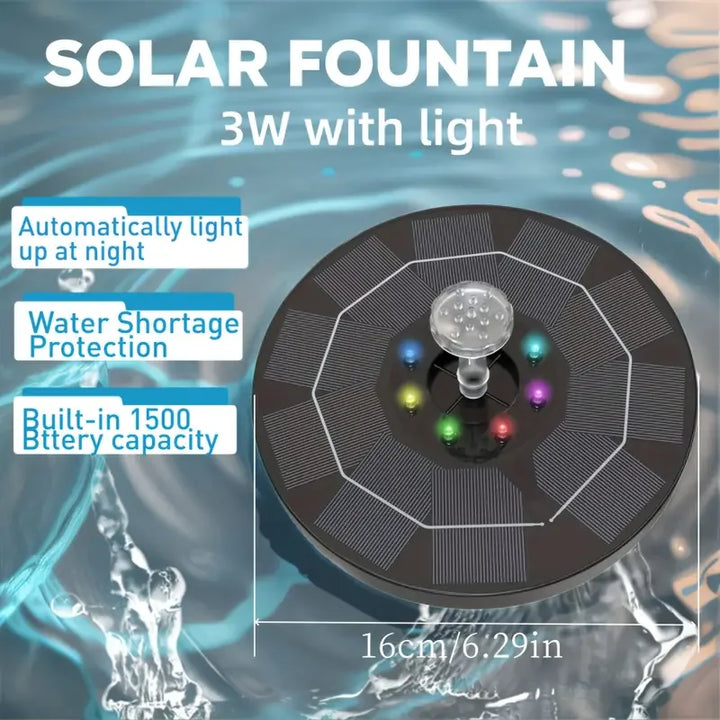 Fontaine Solaire LumiFonte 3.5W | Avec LED RGB & 6 buses | Batterie 1500 mAh & Système de filtration | Pour bain d'oiseaux, étang & jardin